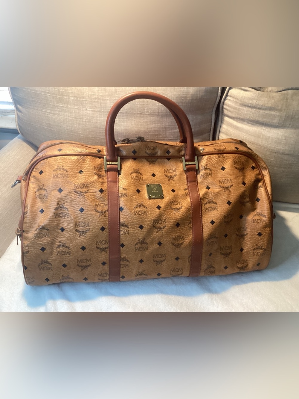 Vintage MCM Cognac Visetos Monogram Duffel Bag with Brown Trim/GENDERLESS